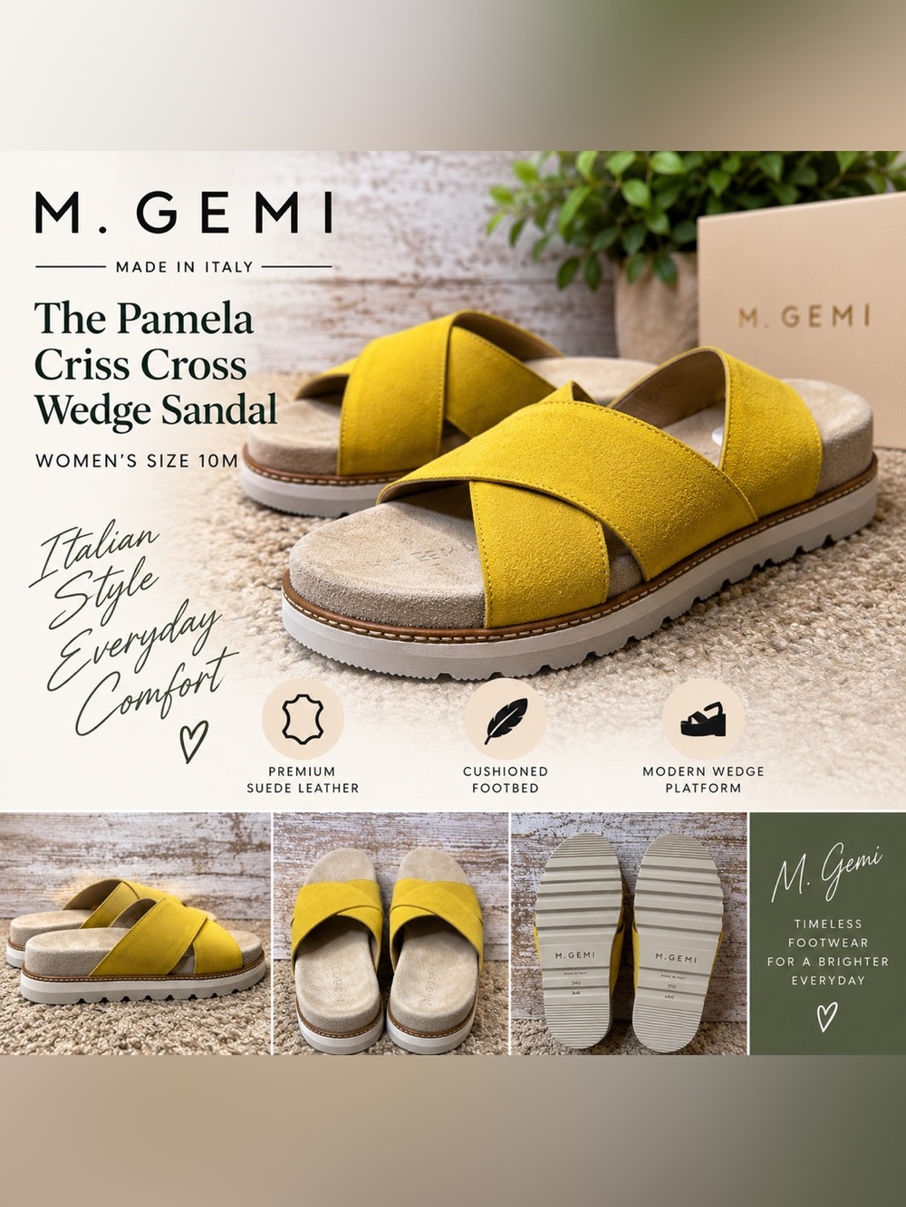 M. Gemi The Pamela Criss Cross Suede Leather Strap Wedge Sandal